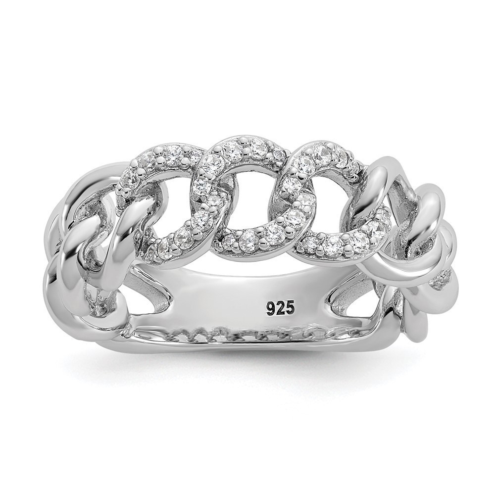 925 Sterling Silver Rhodium-plated CZ 30 Stone Size 6 Link Circles Ring